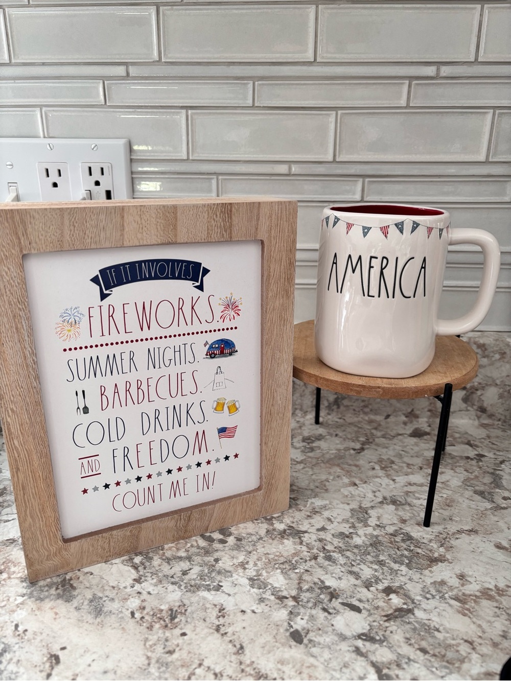Rae Dunn America Ceramic Mug with Patriotic Sign